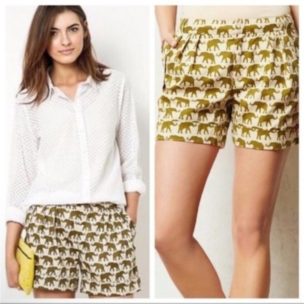 Anthropologie Cartonnier Finchley Elephant Print Tencel Cotton Blend Shorts 2